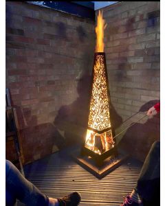 Laser Cut Steel Garden Chiminea, Patio Heater, Log Burner, Fire pit, garden ornament, garden furniture, bbq, quality, heavy duty, painted.