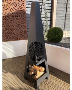 Laser Cut Steel Garden Chiminea, Patio Heater, Log Burner, Fire pit, garden ornament, garden furniture, bbq, quality, heavy duty, painted.