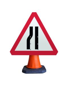 Road Narrows Left Cone Sign