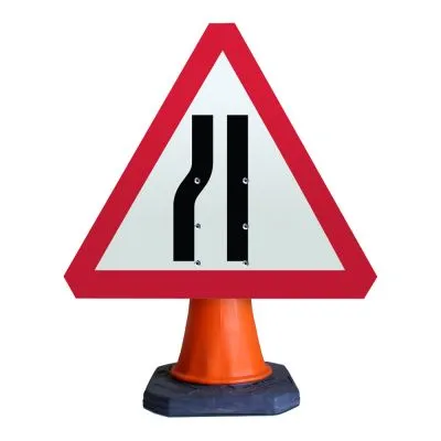 Road Narrows Left Cone Sign Road Narrows Left Cone Sign