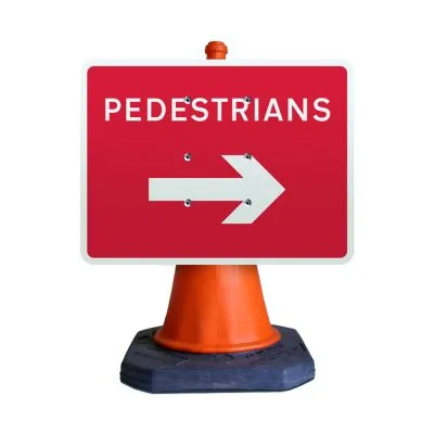 Pedestrians Right Cone Sign Pedestrians Right Cone Sign